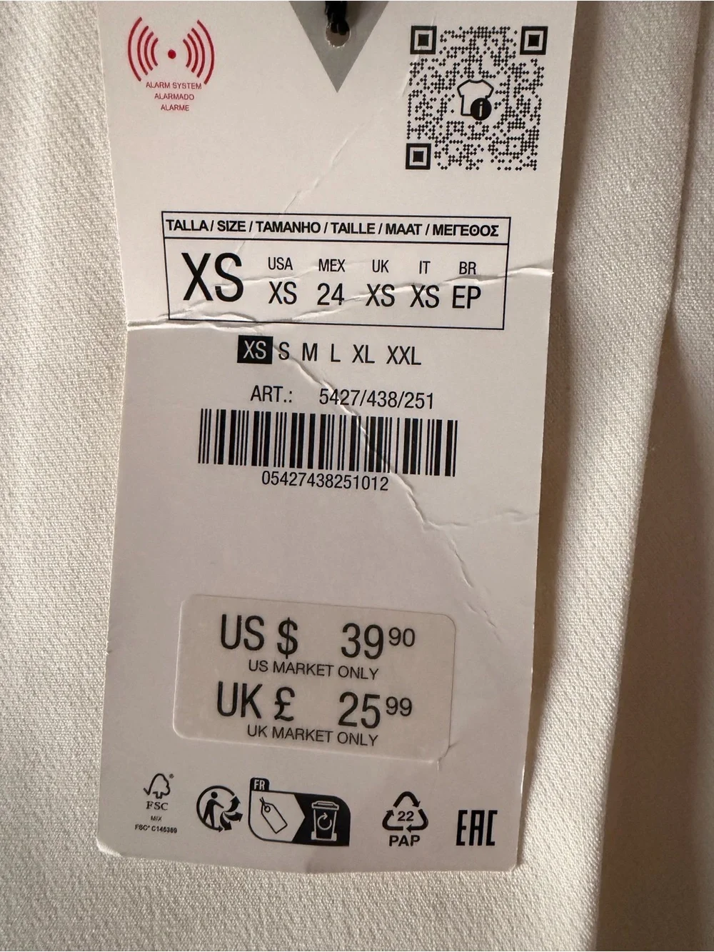 Zara White Skort NWT